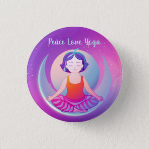 Peace Liebe Yoga Girl Meditation im Weltraum Button