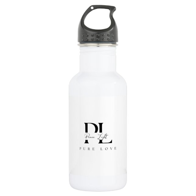 „Peace Light – Pure Love“-Logo Edelstahlflasche (Vorderseite)