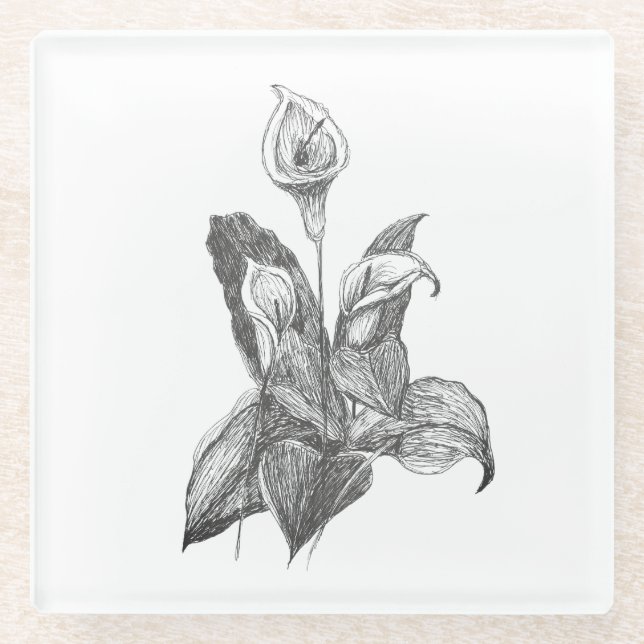 Peace lily Hand Drawn Fine Botanical Art Glasuntersetzer (Vorderseite)