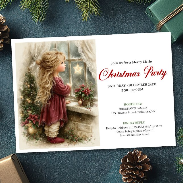 Peace Little Girl Awaits Santa Printable Invites Einladung (Peace Little Girl Awaits Santa Printable Invitation)