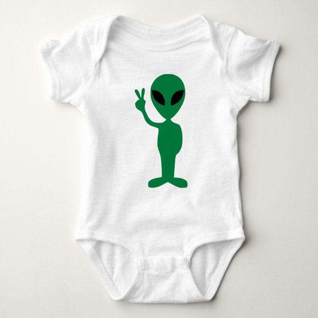 Peace Little Green Man Alien Silhouette Baby Strampler (Vorderseite)