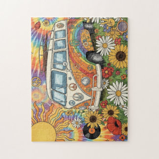 Peace & Love 70s Retro Van Puzzle
