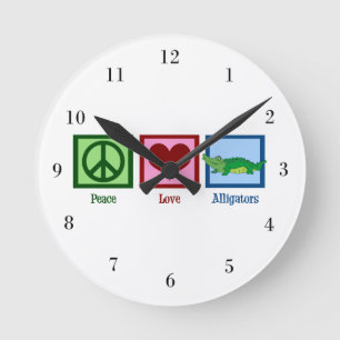 Peace Love Alligators Runde Wanduhr