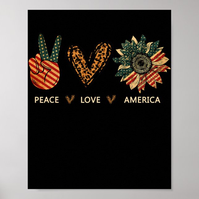 Peace Love America Sunflower Leopard Heart Proud Poster (Vorne)