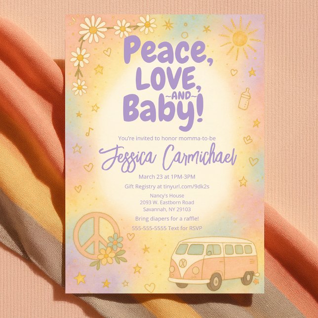 Peace Love and Baby Retro Baby Shower Party Einladung (Peace Love and Baby Retro Baby Shower Party Invitation
)