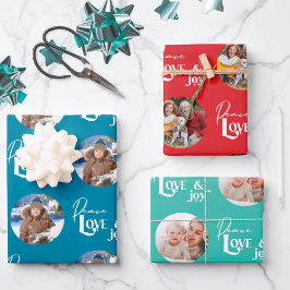 Peace Love and Joy Round Fotos Set of 3 Geschenkpapier Set