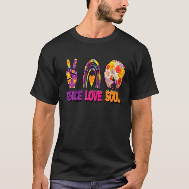 Peace Love And Soul Groovy Hippie Retro Sign Heart T-Shirt (Vorderseite)