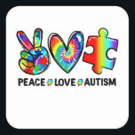Peace Love Autism Puzzle Ribbon Autism Awareness Quadratischer Aufkleber<br><div class="desc">Peace Love Autism Puzzle Ribbon Autism Awareness</div>