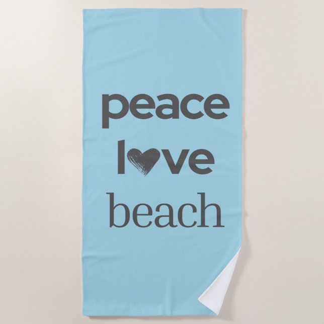 Peace Love Beach Coastal Ocean Blue Graphic Print Strandtuch (Vorderseite)