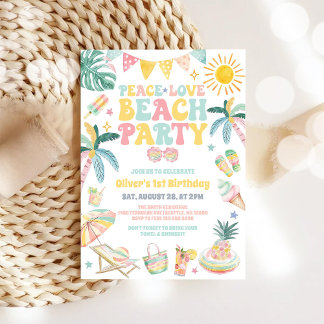 Peace Love Beach Party Summer Birthday Invitation Einladung