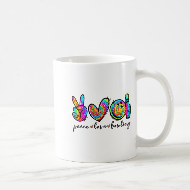 Peace Love Bowling Tie Dye Funny Bowling Lovers  Kaffeetasse (Rechts)