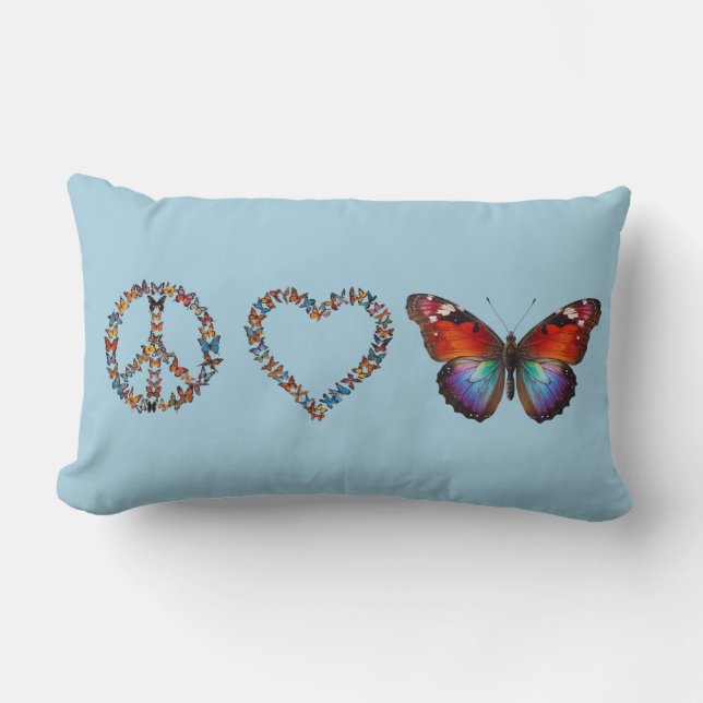 Peace Love Butterflies Colorful Sky Blue Butterfly Lendenkissen (Vorderseite)