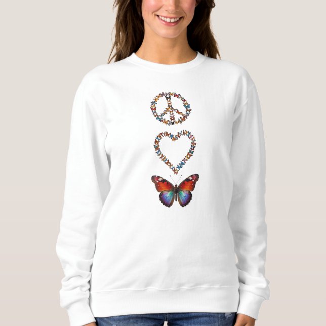 Peace Love Butterfly Art | Colorful Graphic Print Sweatshirt (Vorderseite)