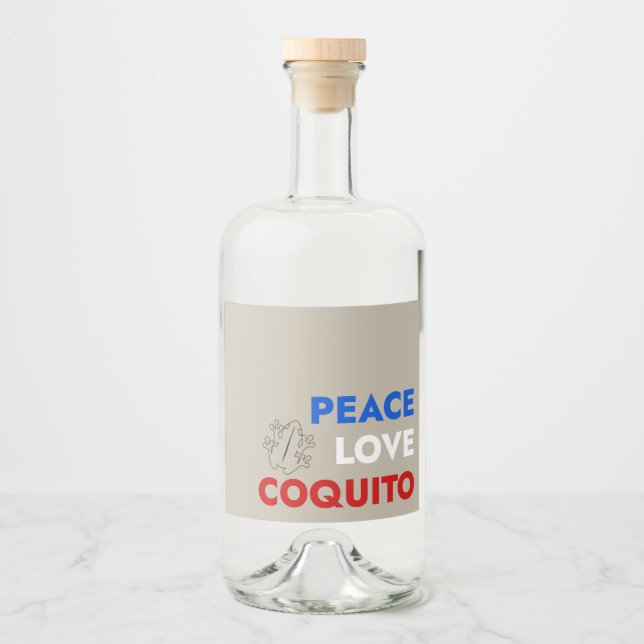 Peace Love Coquito Bottle Label 3.5"x4 Alkoholflaschenetikett (Vorderseite)