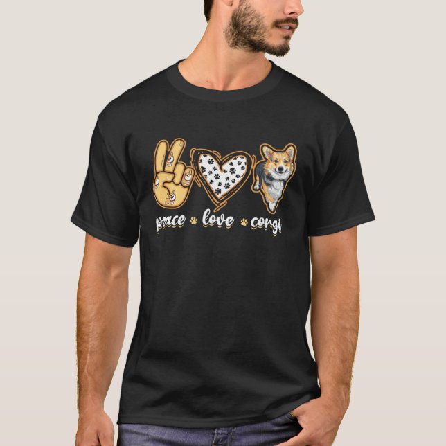 Peace Love Corgi  Welsh Corgi T-Shirt (Vorderseite)