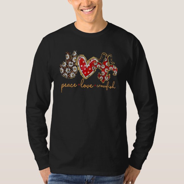Peace Love Crawfish Leopard Floral Heart Mardi Gra T-Shirt (Vorderseite)