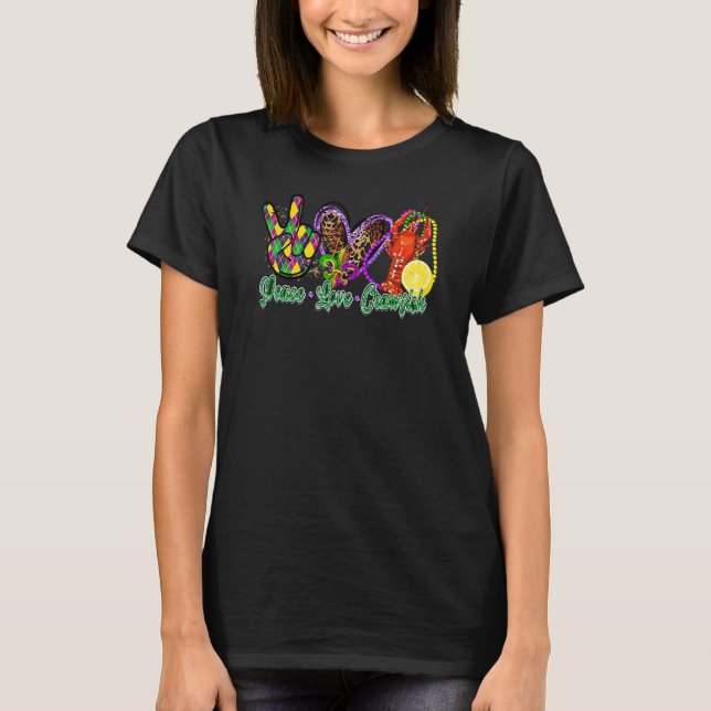 Peace Love Crawfish Mardi Gras Leopard Heart Festi T-Shirt (Vorderseite)