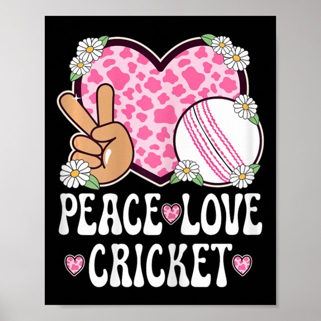 Peace Love Cricket Lover Cow Print Women Girls Cut Poster (Vorne)