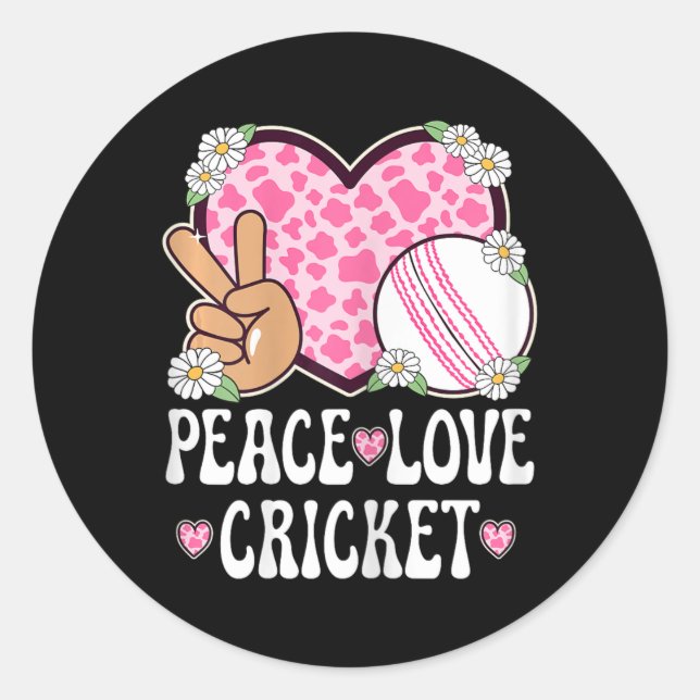 Peace Love Cricket Lover Cow Print Women Girls Cut Runder Aufkleber (Vorderseite)