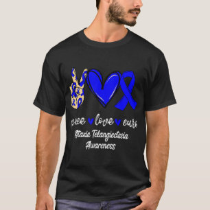 Peace Love Cure Ataxia Telangiectasia Blue Ribbon T-Shirt
