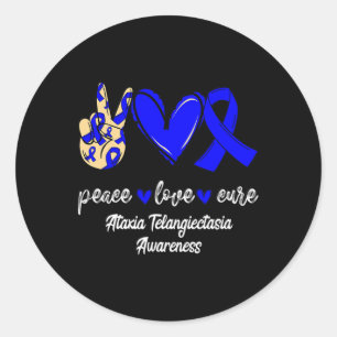 Peace Love Cure Ataxie Teleangiektasie Blaues Band Runder Aufkleber