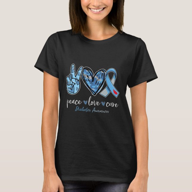 Peace love cure blue ribbon diabetes awareness mon T-Shirt (Vorderseite)