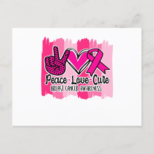 Peace Love Cure Breast Cancer Brushstroke Ankündigungspostkarte