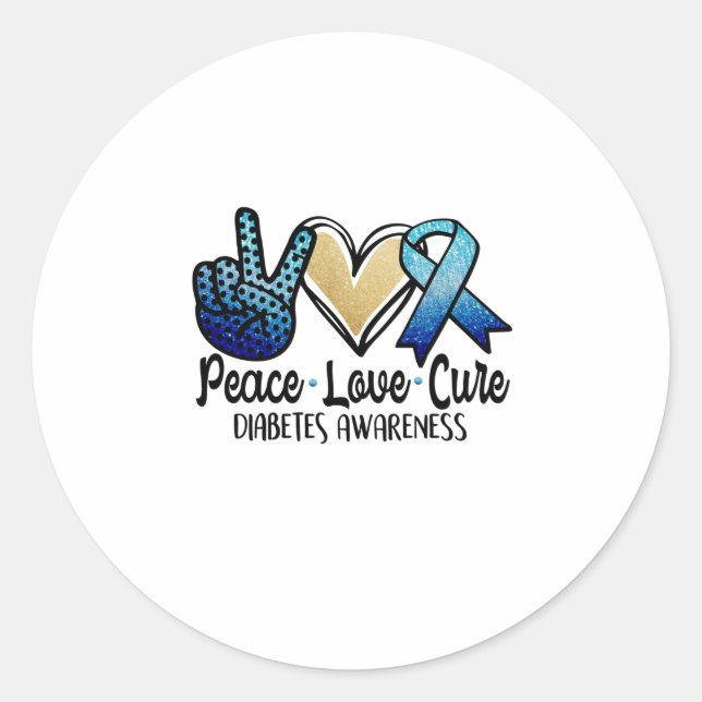 Peace Love Cure Diabetes Awareness Runder Aufkleber (Vorderseite)