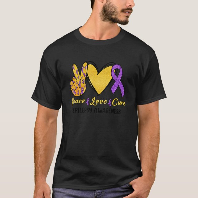 Peace Love Cure Epilepsy Awareness Month Purple Ri T-Shirt (Vorderseite)