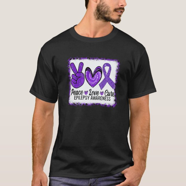 Peace Love Cure Epilepsy Awareness Warrior Survior T-Shirt (Vorderseite)