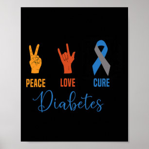 Peace Love Cure Grau Blaues Band Typ 1 Vintage Di Poster