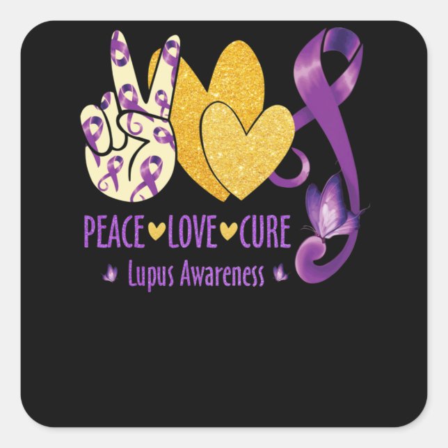 Peace  Love  Cure Lupus Awareness Purple Quadratischer Aufkleber (Vorderseite)