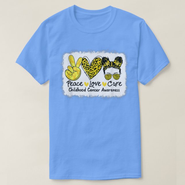 Peace Love Cure Messy Bun Childhood Cancer Awarene T-Shirt (Design vorne)