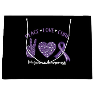 Peace Love Cure Migraine Awareness Ribbon Große Geschenktüte