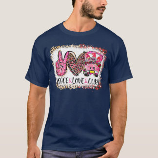 Peace Love Cure Pink Ribbon Gnomes Truck Breast Ca T-Shirt