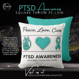 Peace, Love, Cure PTSD Awareness Square Kissen