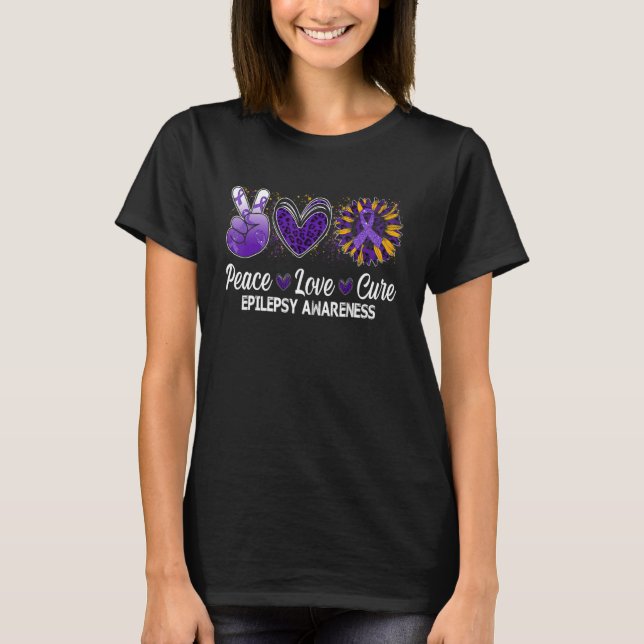 Peace Love Cure Sunflower   Epilepsy Awareness War T-Shirt (Vorderseite)