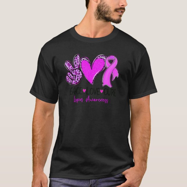 Peace Love Cure Sunflower Leopard Lupus Awareness T-Shirt (Vorderseite)
