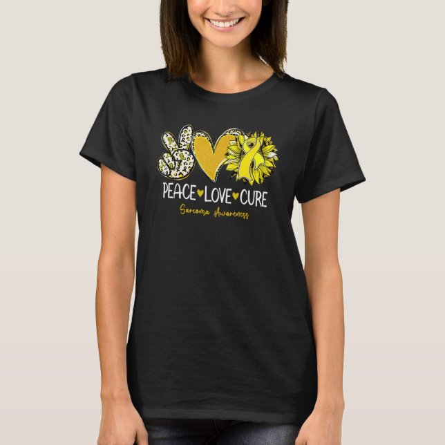 Peace Love Cure Sunflower Yellow Ribbon Sarcoma Aw T-Shirt (Vorderseite)