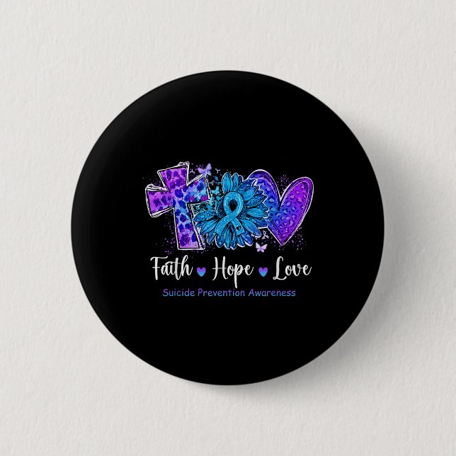 Peace Love Cure Türkis & Lila Sonnenblume Selbstmo Button (Vorderseite)
