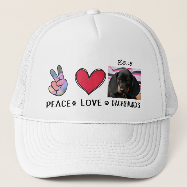 Peace Love Dachshunds Dog Lovers Trucker Hat Truckerkappe (Vorderseite)