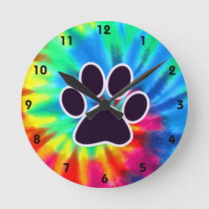 Peace, Love, Dog; Pawprint Runde Wanduhr
