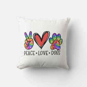 Peace Love Dogs Paws Tie Dye Rainbow Animal Rescue Kissen