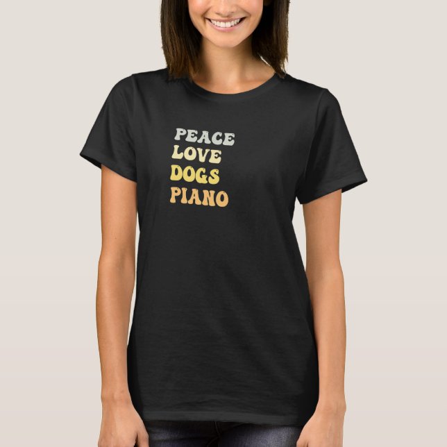 Peace Love Dogs Piano  Retro T-Shirt (Vorderseite)