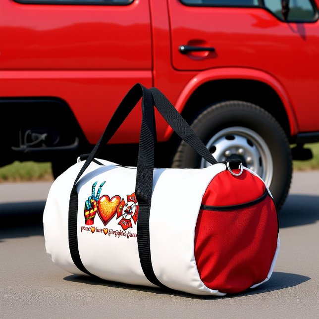 Peace Love Feuerwehr Verlobter Leben Duffle Bag (Von Creator hochgeladen)
