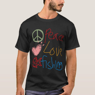 Peace Love Fishing – Minimalistisches Fischereides T-Shirt
