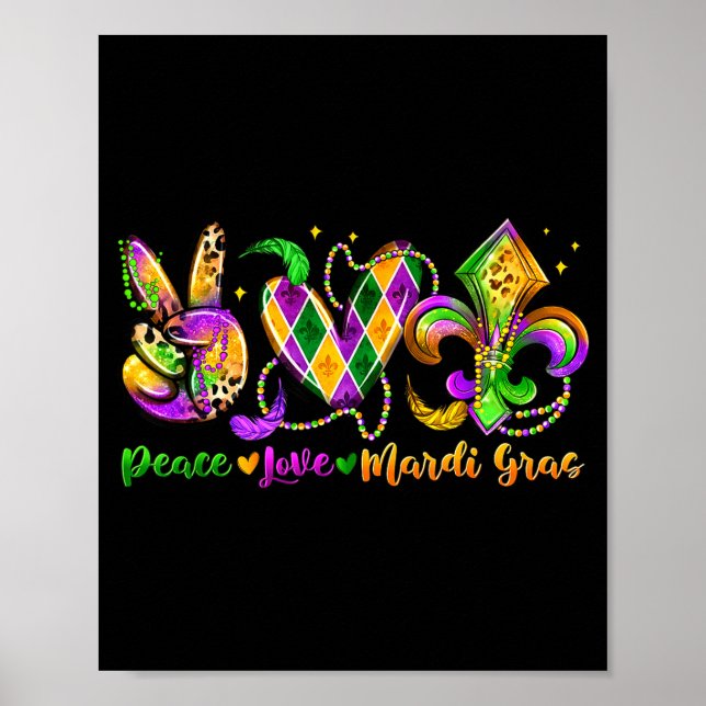 Peace Love Fleur De Lis Mardi Gras 2026 Carnival N Poster (Vorne)
