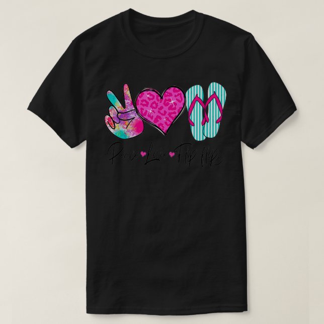 Peace Love Flip Flops Funny Hello Summer Vibes Bea T-Shirt (Design vorne)