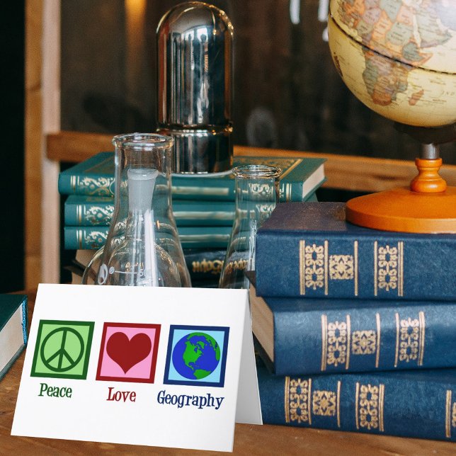 Peace Love Geography Teacher World Map Card (Von Creator hochgeladen)