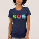 Peace Love Geology T-Shirt<br><div class="desc">Peace Love Geology. A cool geological science gift for a geologist who studies Earth sciences and rocks through geologic history of the planet. It feys hat Peace Sign,  Heart und Geologen Rock Hammer gekocht.</div>